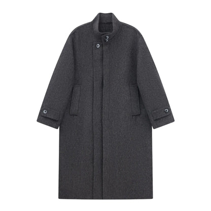 Men 100% Wool Light Autumn Winter Woolen Coat Long Collar Trench Coat