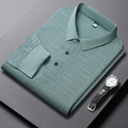 Spring Man Casual Turn-Collar Long-Sleeve T-Shirt Polo Shirt Half-Button Design Lapel Fashion Versatile Solid Color Men Clothing