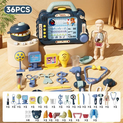 Kids Pretend Play Doctor Toy Set Simulation Nurse Injection Stethoscope Sound Light Medical Kit Dental Play Educational Toy Gift