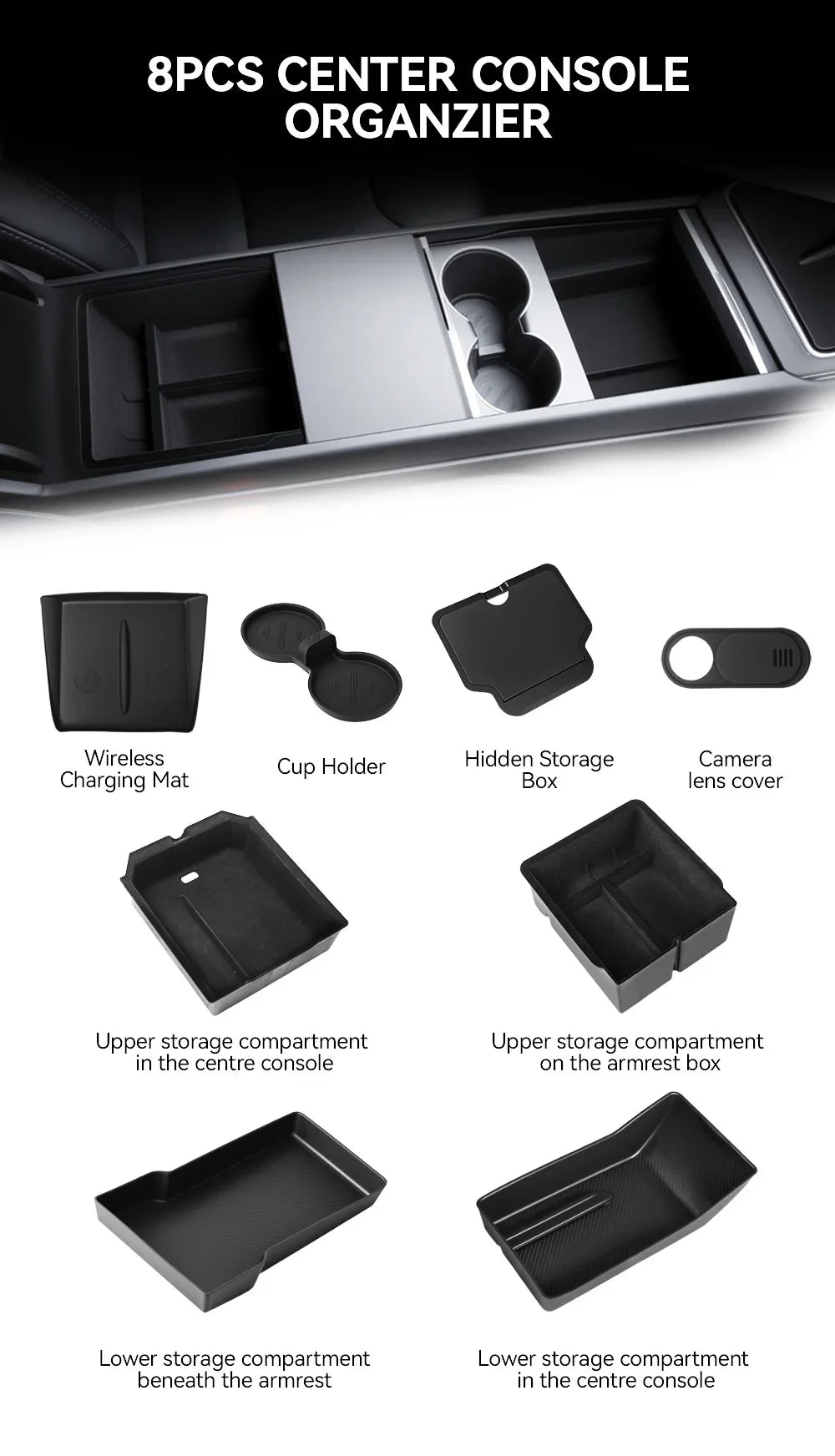 For Tesla Model 3/Y/YL Highland Juniper 2026 Center Armrest Hidden Storage Box Cup Holder Console Organizer Box Accessories