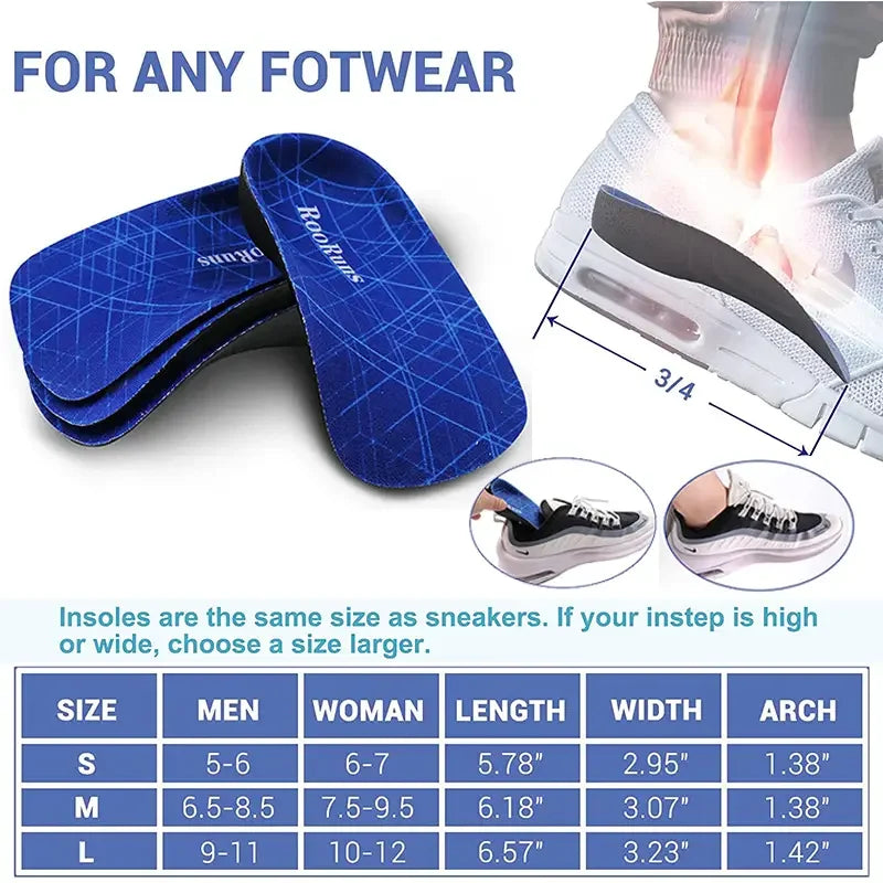 3/4 Plantar Fasciitis Orthotic Insoles, 330 LBS Firm Foot Support Insoles for Flat Feet, Heel Spurs, Overpronation, O/X-Legs