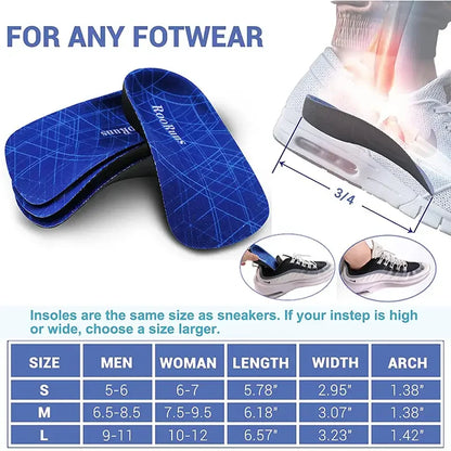 3/4 Plantar Fasciitis Orthotic Insoles, 330 LBS Firm Foot Support Insoles for Flat Feet, Heel Spurs, Overpronation, O/X-Legs
