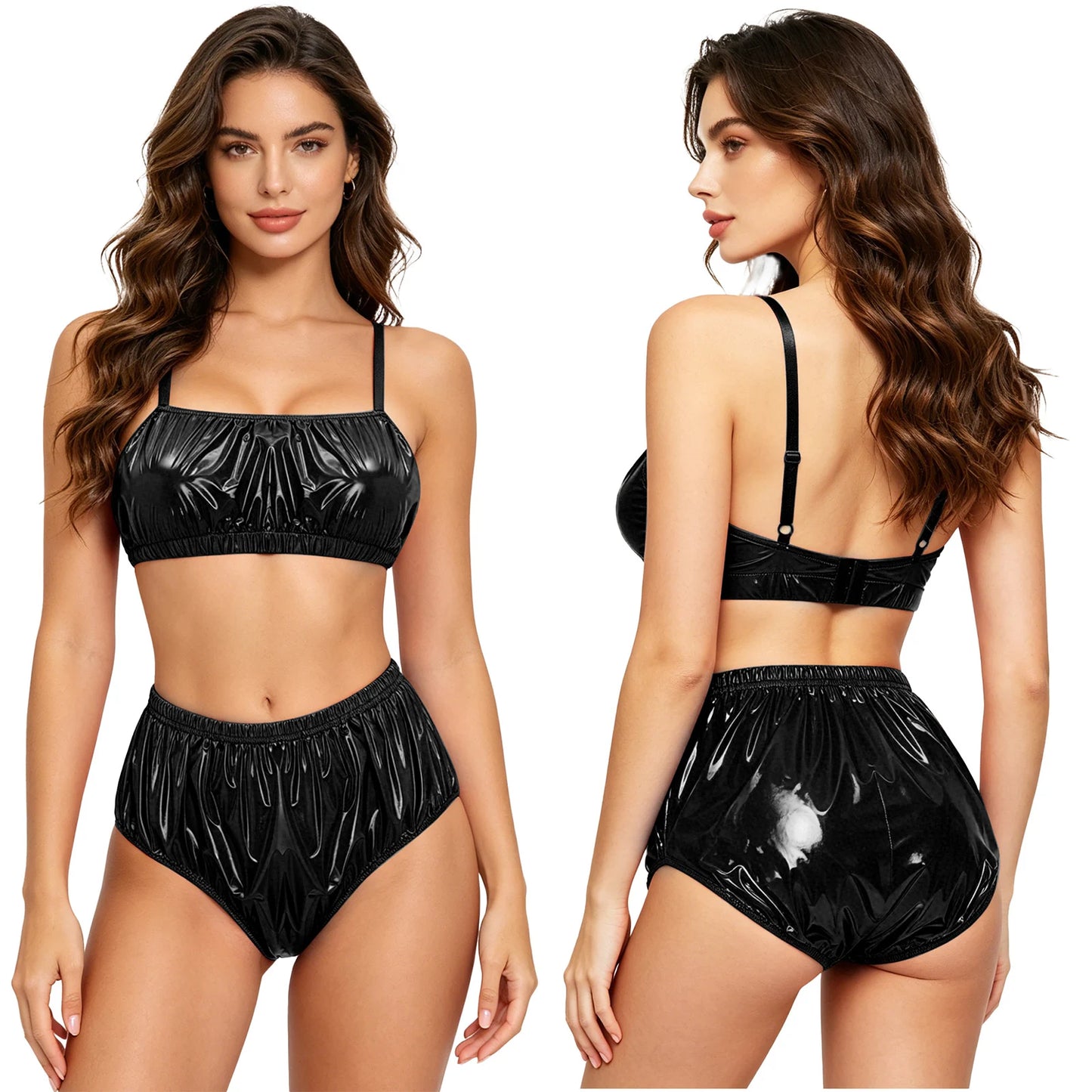 Women Waterproof Swimsuit Bikini Lingerie Set Swimwear Nightwear Clubwear Bra Top with Shorts for Beach Pool Party Sunbathing