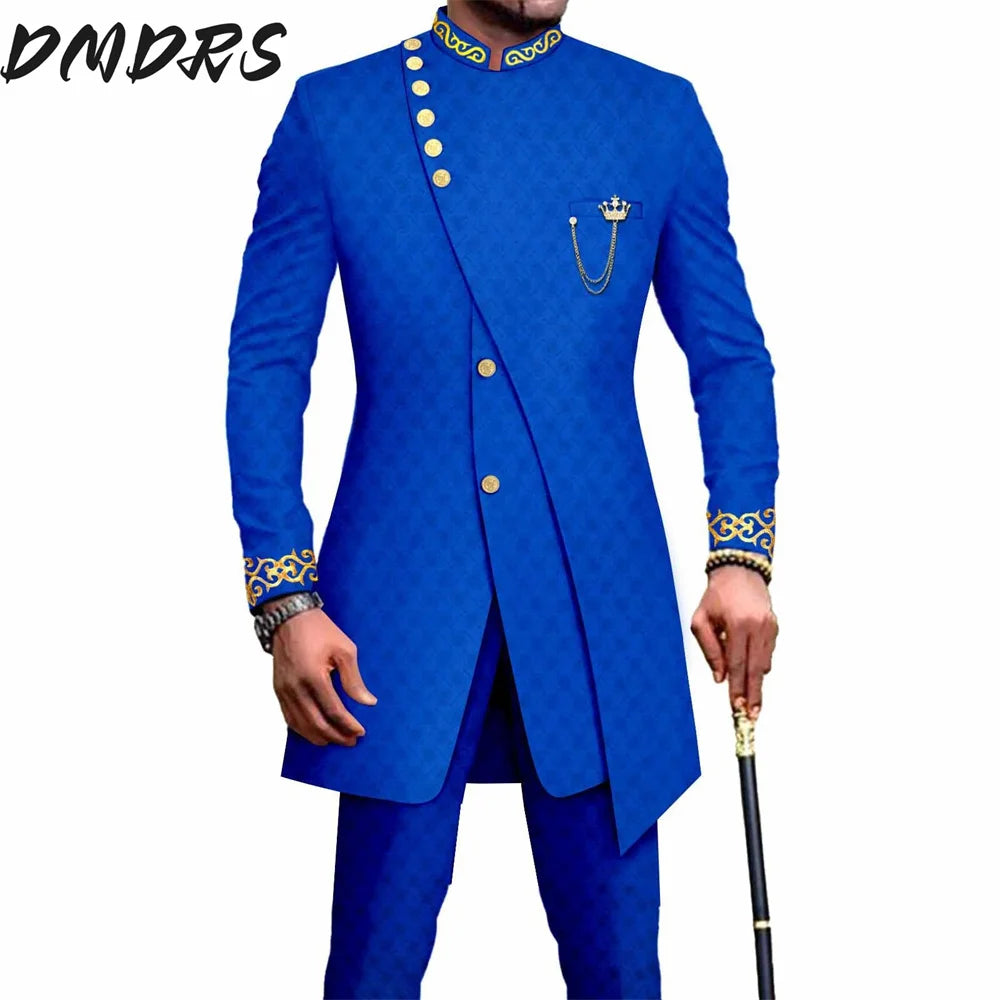 Elegant African National Printing Batik Men's Casual 2PCS Suit For Wedding Dinner Event Suit terno masculinos complete costume