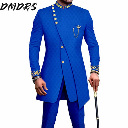 Elegant African National Printing Batik Men's Casual 2PCS Suit For Wedding Dinner Event Suit terno masculinos complete costume