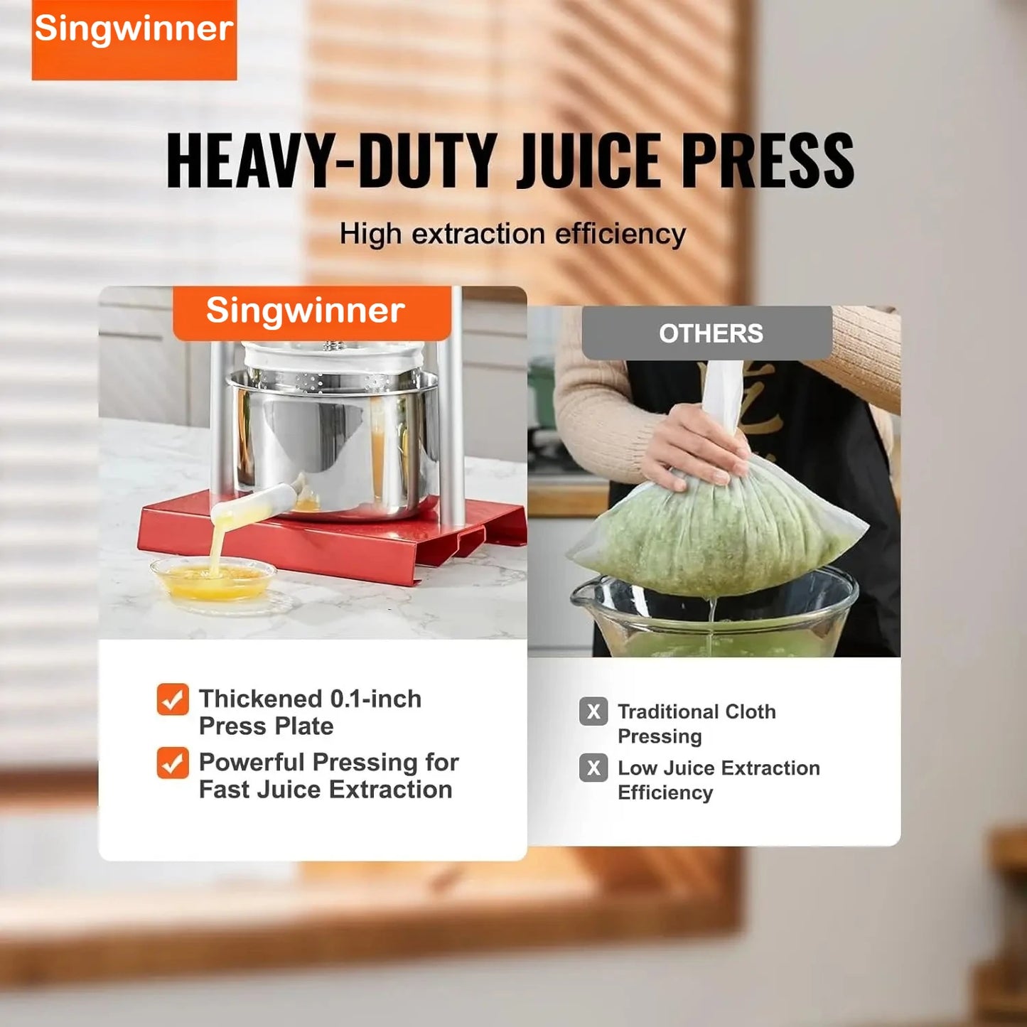2L 3L 6L Manual Fruit Press Stainless Steel Household Manual Squeezer Cider Vegetables Juice Extractor for Home Kitchen