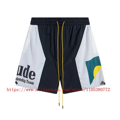 New Arrival RHUDE Print Casual Shorts Loose Street Shorts with Pockets Men's High Quality Shorts