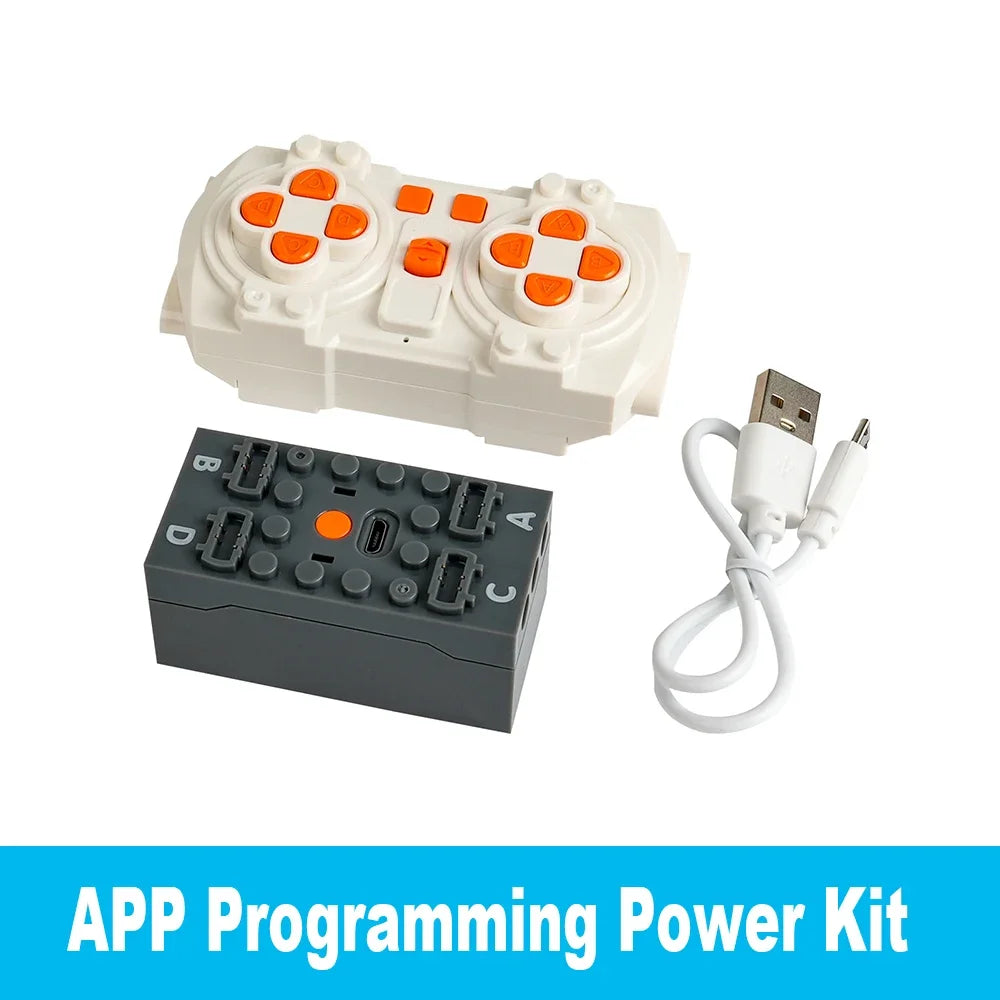 MOC Bluetooth Remote Control Set with Rechargeable Battery Box & App-Programmable Speed Control Building Blocks Motors