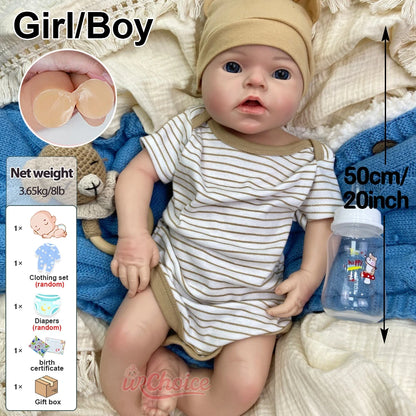 50cm Chubby Can Drink and Pee Girl/Boy Silicone Reborn Baby Realistic Full Body Fine Details Premium Doll For Collector