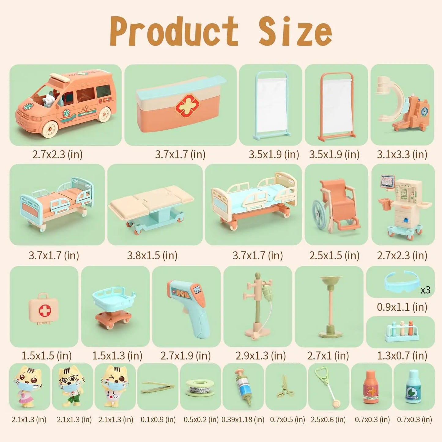Cat Dolls Doctor Pet Pretend Play Toys, Figures Playset Toy, Hospital Ambulance Toy Educational Toys Pet Care Playset Hospital