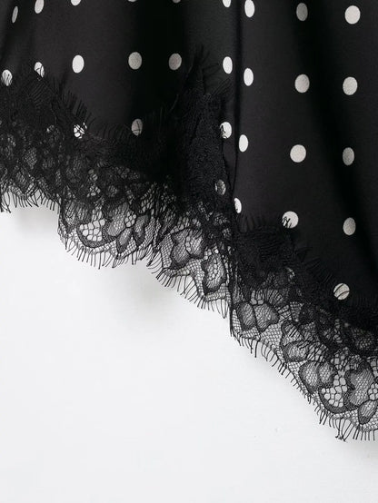 HH Women Elegant Polka Dot Lace Slip Tops Asymmetrical Hem Tanks Camis Summer Lady Sexy Lace Splicing Club Party Tops Camisole