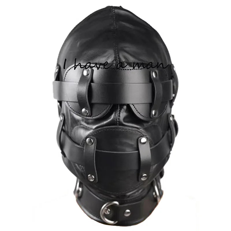 Leather Padded Hood Mask Blindfold Head Restraint Harness Mask, BDSM Bondage Gimp,Sexy Costume