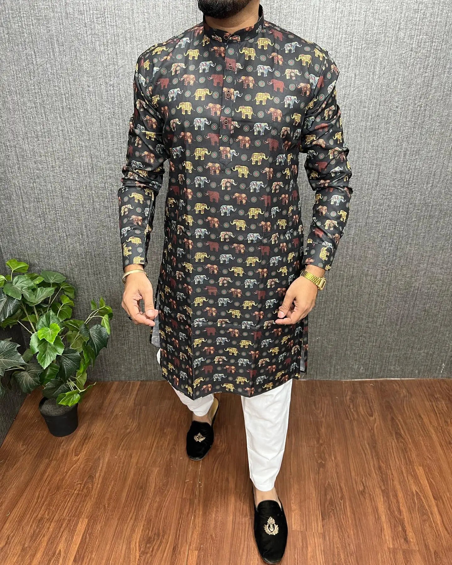 2026 Men Digital Printed Kurta Vardha Regular Fit Mandarin Collar Long Suitable All Occasions Such Wedding Hari Raya Aidilfitri