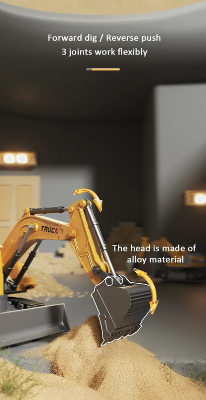 Alloy Remote Control Excavator Toy Car with Lights Sound Effect Electric Excavator Automobile Engineering Vehicle Children Gifts