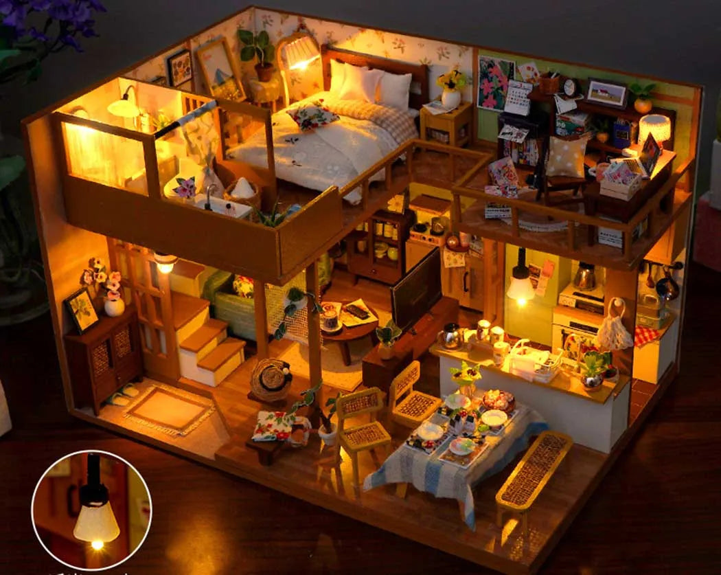 DIY Wooden Dollhouse Miniature Kit Furniture Set for Girls Handmade Model Assembly Toy Educational Birthday Gift for Children