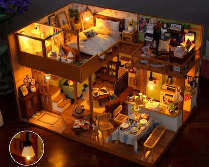 DIY Wooden Dollhouse Miniature Kit Furniture Set for Girls Handmade Model Assembly Toy Educational Birthday Gift for Children
