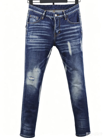 6058 Four Seasons New Men's Wash Grinding Hole Patch Paint Splash Ink Micro-bullet Leg Grey Jeans for Men