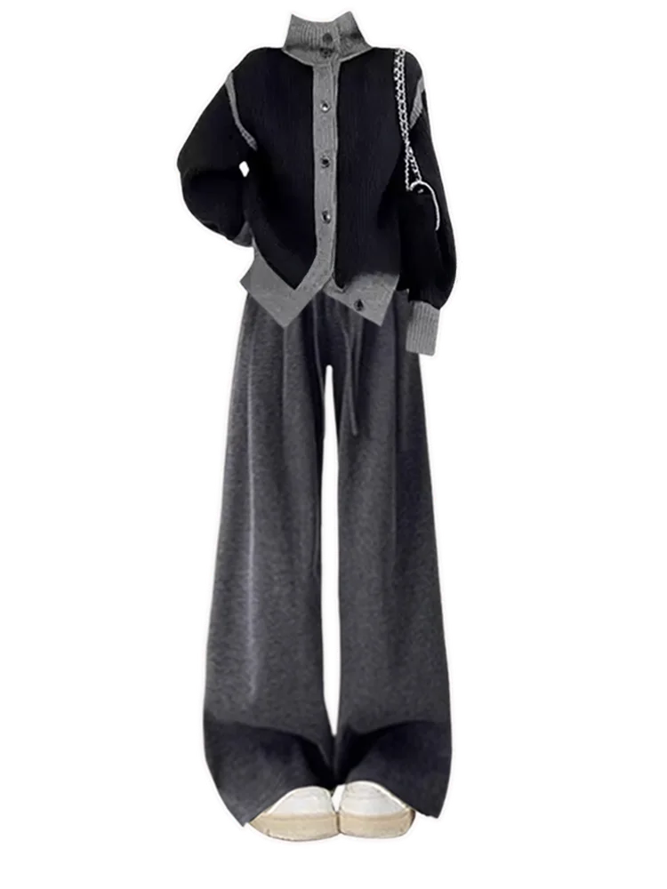Anti-Aging Large Size Autumn Set Women's High Waist Wide Leg Pants Casual Versatile Outerwear Two-Piece Korean Style Ensemble