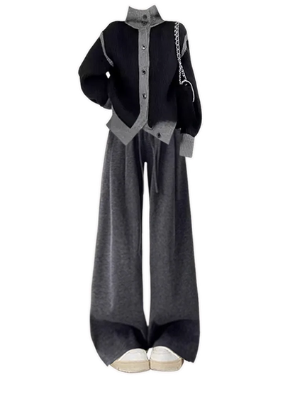 Anti-Aging Large Size Autumn Set Women's High Waist Wide Leg Pants Casual Versatile Outerwear Two-Piece Korean Style Ensemble
