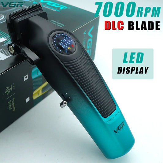 VGR 196 Professional Hair Clipper DLC Blade LED Display Cordless USB Ceramic Blade Men's Haircut Machine Hair Trimmer Machine