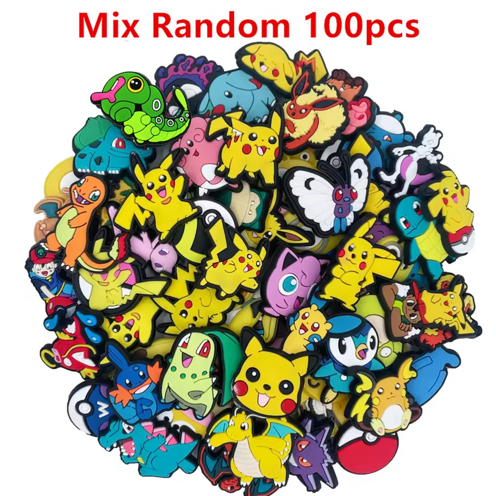 20-100Pcs Potdemiel Pokemon Shoe Charms Accessories DIY Bubble Slides Clogs Sandal Shoe Buckle Decoration For Kids X-mas Gifts