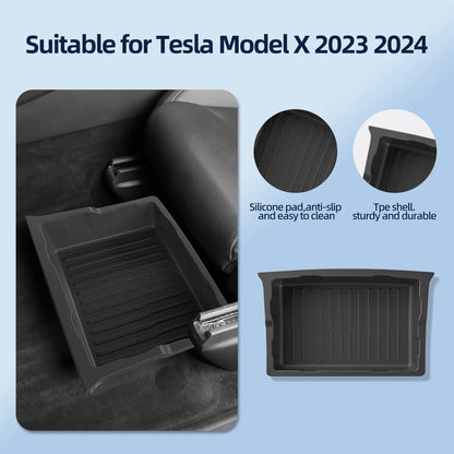 for Tesla Model X Car Under Seat Storage Box Center Console Wireless Charging Pad Armrest Storage Pad Organizer Tray Accessories