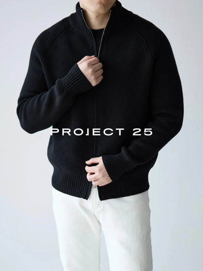 PROJECT 25 Men's Heavyweight 50% Wool Raglan Sleeve Stand Collar Zip-Up Sweater – Premium Commuter Knit Jacket