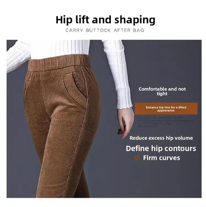 Autumn Winter Thiened Women's Casual Pants Lamb Velvet Harem Pants High Waist Straight Legged Fce Lined Mom Jeans Corduroy