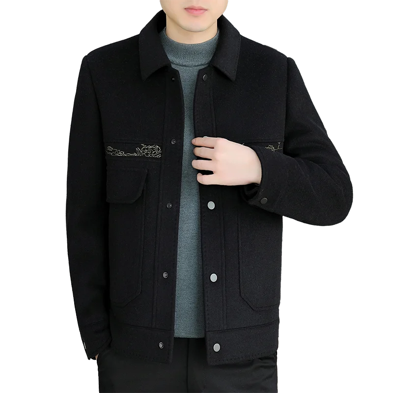 Classic Solid Color Woolen Jacket for Men Winter Thick and Warm Casual Business Trench Coat Fashion Slim Fit Streetwear Overcoat