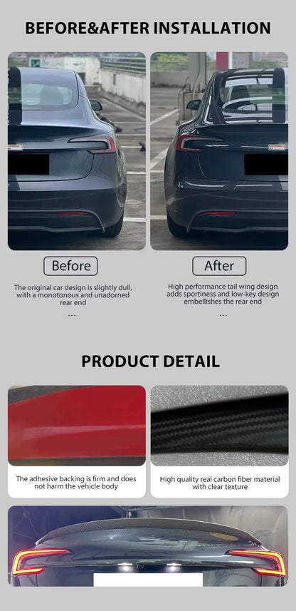 Spoiler For Tesla Model Y 2025 Juniper 2024 Model 3 Highland Real Carbon Fiber Rear Spoiler Trunk Wing Auto Exterior Accessories