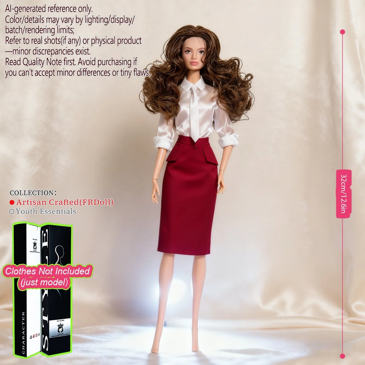 Multi-Poseable 12.6in 1/6 BJD - 12-Articulated, Realistic Makeup, Collector’s Gift, Desktop Display (No Clothing)