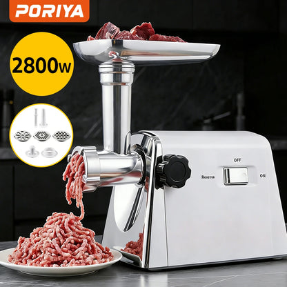 PORIYA 2800W Commercial Meat Grinder Electric Mincer Sausage Maker Machine Kit Kitchen