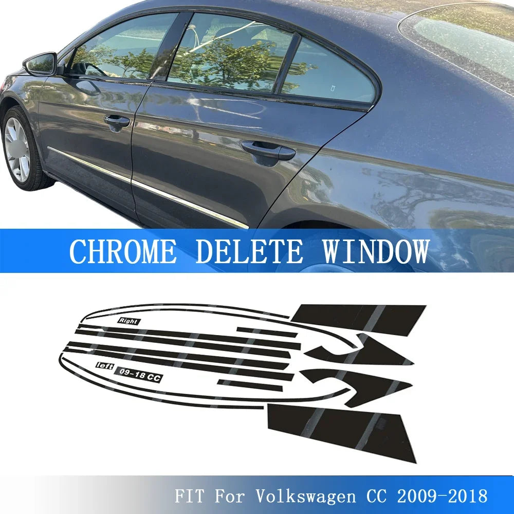 Glossy Black PVC Car Window Decorative Strip Sticker for Volkswagen CC 2009-2018 Exterior Protection Accessory