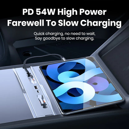 YZ For Tesla Model 3 Y/YL Highland Juniper 2026 54W Quick Charger USB Shunt Hub Intelligent Docking Station Car Adapter Power