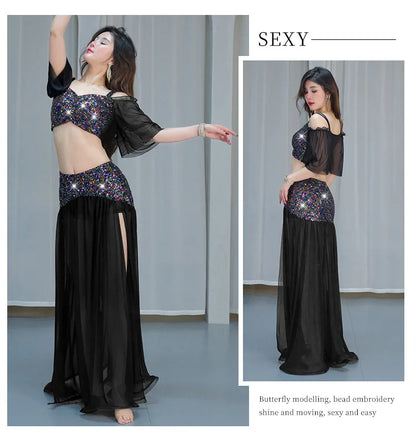 Sexy Sequin Belly Dance Costume 2025 Summer New Arrival High-End Practice Suit Performance Ethnic Dancewear Chinese Manufacturer