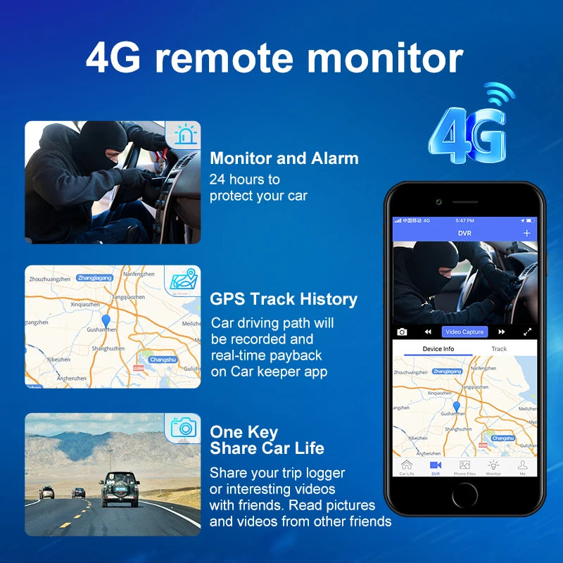 10.26 inch Car GPS Navigation 4G Android 12 ADAS Dash Camera Recorder 4G+64GB ROM WiFi ADAS BT Dual Lens Night Version