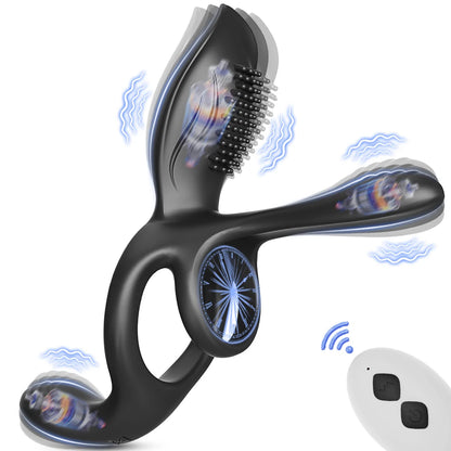 Remote Control Vibrating Cock Ring for Men Ejaculation Delay Penis Ring with Perineum Clit Stimulator Adult Sex Toy for Couples