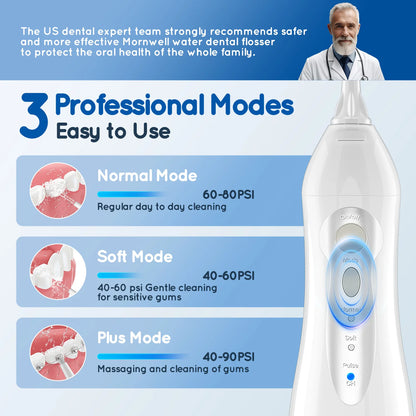 Mornwell Water Flosser Teeth Picks 4 Jets 3 Modes Portable Cordless D52 Water Floss For Teeth Cleaner IPX7 Waterproof Oral Picks