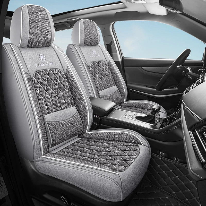 Front Single Seat, Luxurious Linen Fixed Lumbar Support, Full-Coverage Car Seat Cushion, Suitable for All Seasons, Delicate and Textured, Comfortable, Breathable, Wear-Resistant, Fits the Seat, with Three-Dimensional Wing Sup