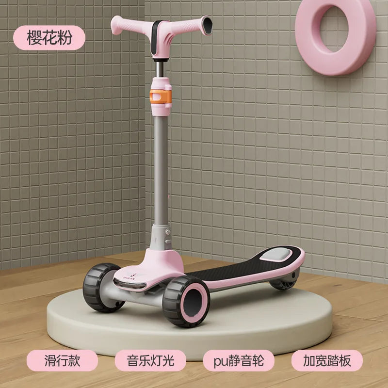 Foldable children's scooter for ages 2–8: LED-lit scooter ride-on scooter toy car for older children