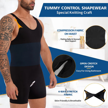 Mens Sleeveless Full Body Shaper Underwear Slimming Compression Seam-free Bodysuit Shapewear Tummy Control Fajas Para Hombres