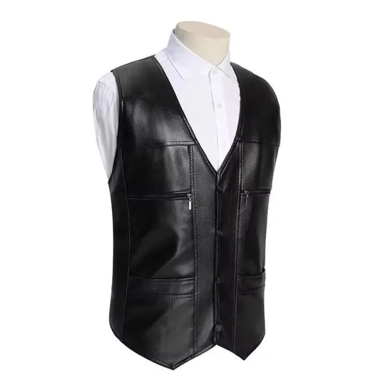 Hot Sale Mens PU Leather Vest Thick Warm Male Overcoat Plus Size safety biker Vests Outwear Fashion Waistcoat tactical vest