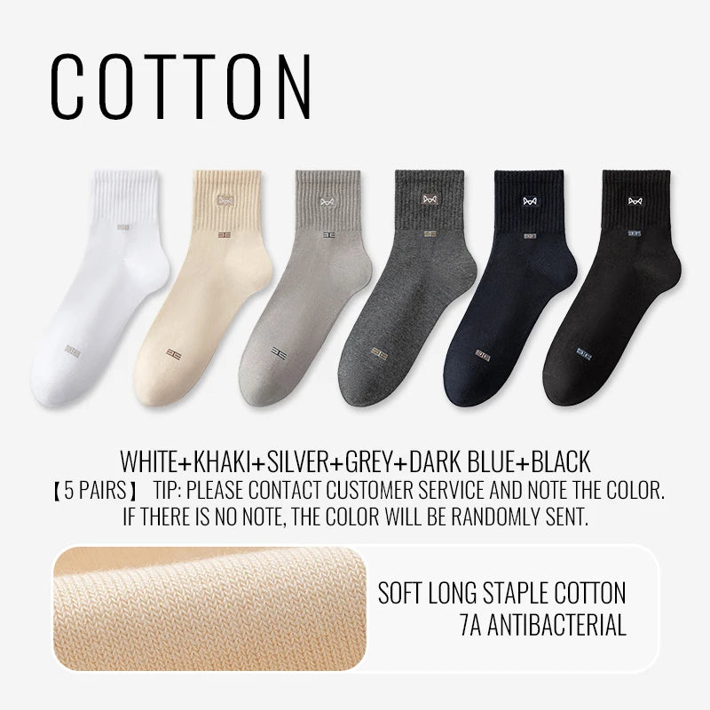 MiiOW 100% Pure Cotton Socks Men Business Dress Long Sock Black White Antibacterial Anti Odor Crew Socks Breathable Sport Sock