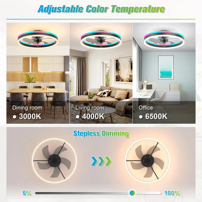 RGB Ceiling Lamp Fan Nordic Smart Remote Control Silent Ceiling Fan with Light Dimmable Home Atmosphere Lighting Decoration