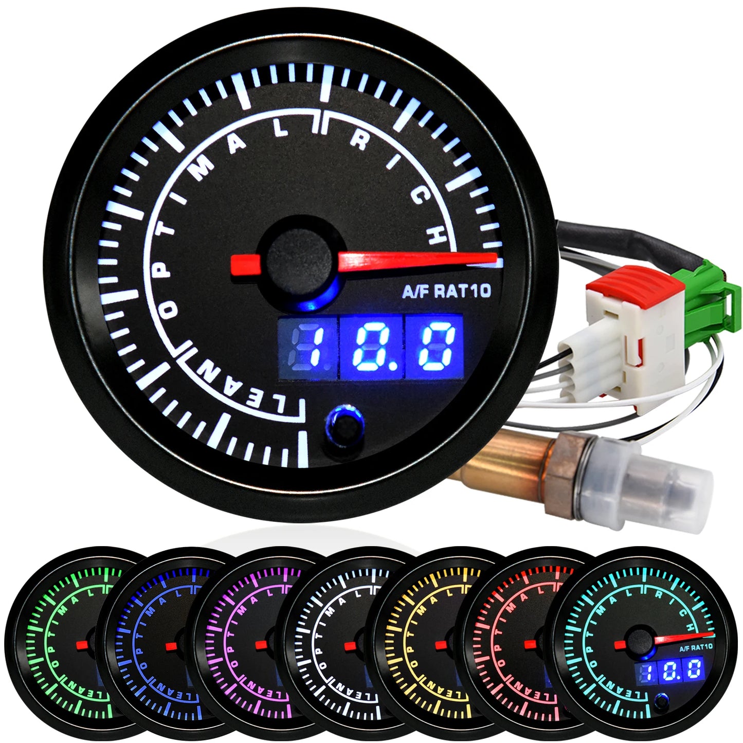 52mm Car Gauge 7 Color LED Boost Gauge Water Temp Oil Temp Oil Pressure Voltmeter Air Fuel Ratio Tachometer for 12V Racing Car