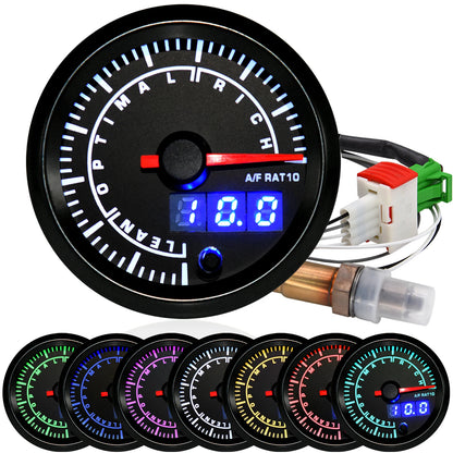 52mm Car Gauge 7 Color LED Boost Gauge Water Temp Oil Temp Oil Pressure Voltmeter Air Fuel Ratio Tachometer for 12V Racing Car