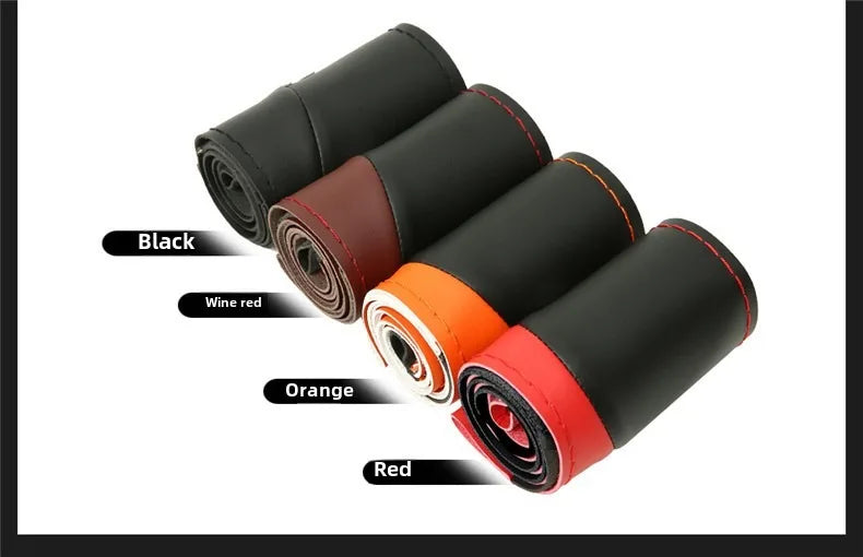 Leather Hand Sewn Steering Wheel Covers Universal DIY Braiding Car Steering Wheel Cover Car Accessories Steering Wheel Wrap 38CM