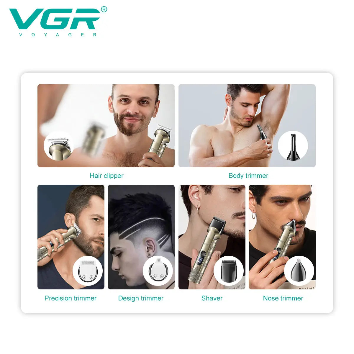 VGR6 all-in-one hair cutting machine, armpit hair, nose hair treatment, full body shaving machine, electric push shear V-109