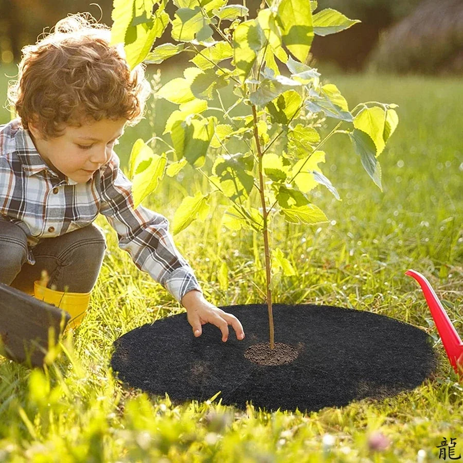 5Pcs Non-Woven Tree Mulch Ring Weed Control Mat Landscape Fabric Anti-Grass Root Protector Barrier Garden Plant Cover 15-82cm
