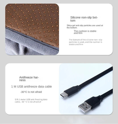Adjustable Temperature Graphene Seat Cushion Car Winter Plush Seat Cushion 12V Universal Warm USB Electric Heating Seat Cushion